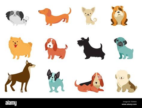 Dogs Collection Of Vector Illustrations Funny Cartoons Different