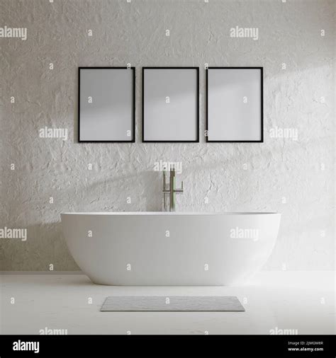 Poster Frame Mock Up In Modern Bathroom With Bathtub And Decorative