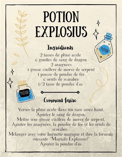 Potion Explosius recette tirée du livre de potions du Prince de Sang