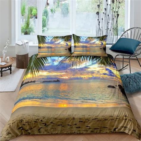 Mer Le Coucher Du Soleil Parure De Lit 3 Pieces 1 Housse De Couette 220