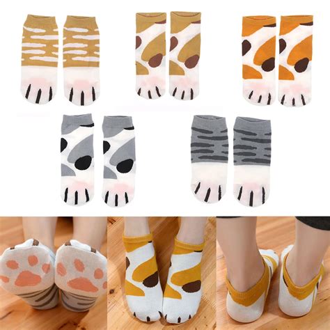 Calcetines tobilleros de algodón con estampado de gato kawaii para