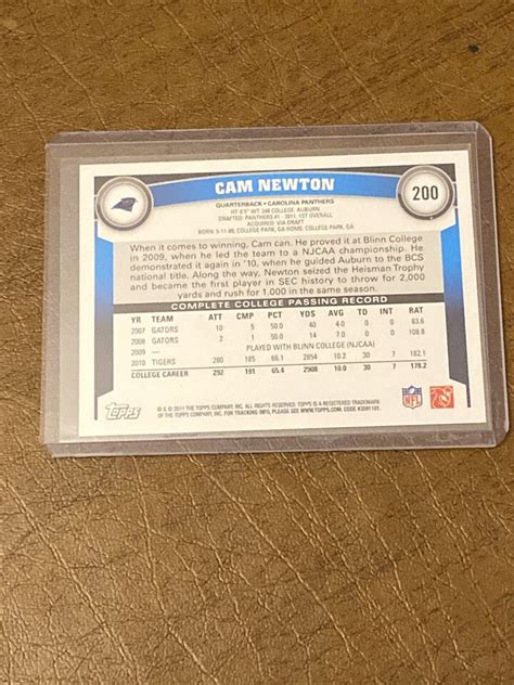 2011 Topps Cam Newton Rookie Card 200 New England Patriots Perfect