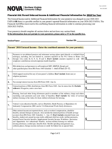 Fillable Online Parent S Untaxed Income Verification Form Fax Email