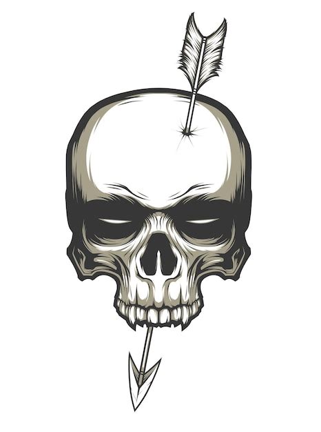 Cabeza de calavera con ilustración de vector de flechas Vector Premium