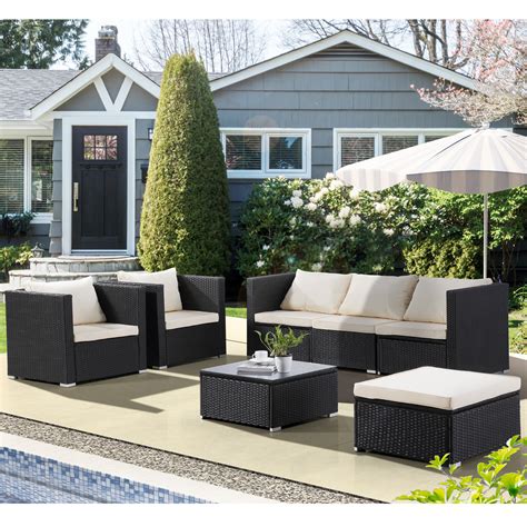 Black 7pc Patio Pe Rattan Furniture Wicker Sofa Set Backyard Outdoor Garden Ebay