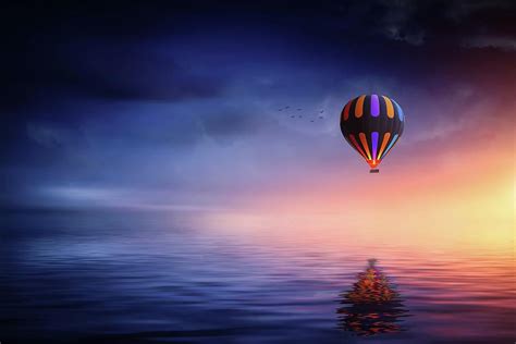 Hot Air Balloon Sunset Digital Art By P Fine Art America