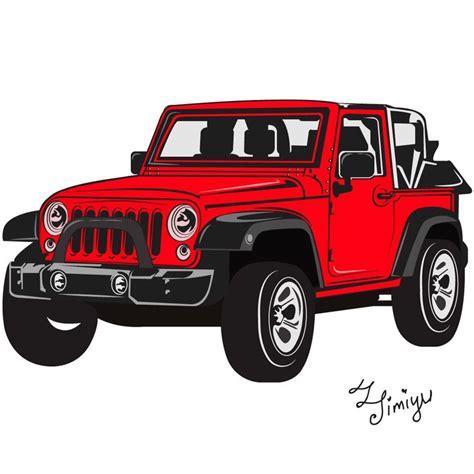 Red Jeep Drawing Artwork