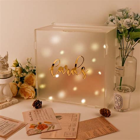 Ourwarm Frosted Acrylic Wedding Card Box With String Light Large T