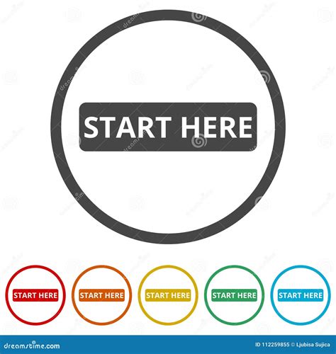 Start Here Sign, Start Here Icon, Start Here Button, 6 Colors Included ...