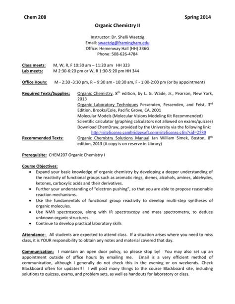 Syllabus Organic Chemistry II