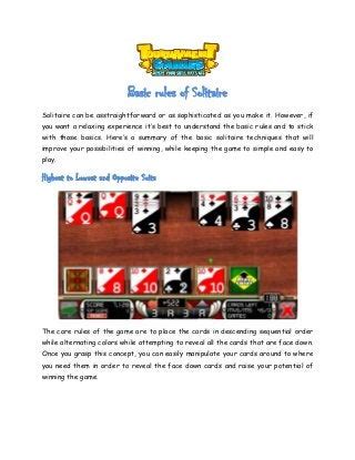 Basic rules of solitaire game