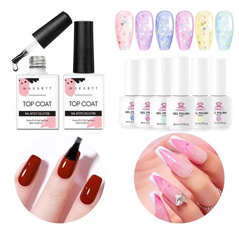 Makartt Jelly Gel Nail Polish Set With Gel Top Coat Kit Bundle Lear Glitter Pink