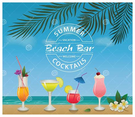 Beach Bar Set Of Alcohol Drinks And Cocktails Stock Vector