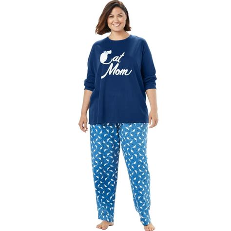 Dreams And Co Plus Size Long Sleeve Knit Pj Set Pajamas