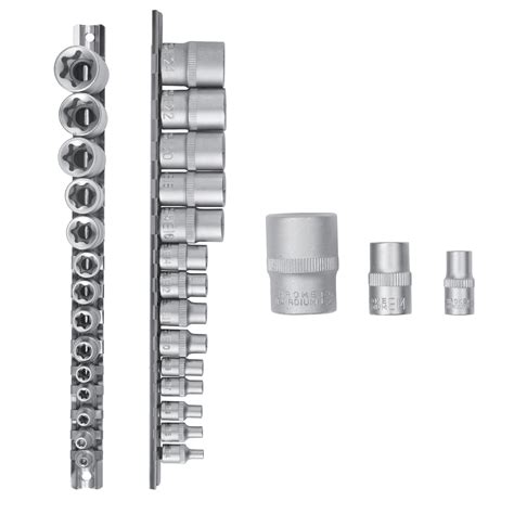 E Socket Set Sizes With Different Drive Shaft Widths