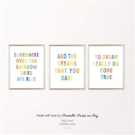 Somewhere Over The Rainbow Lyrics Large Printable Art Set Of Etsy