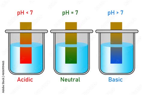 PH paper indicator with acidic, neutral and basic solutions Stock ...