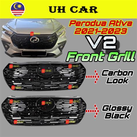 V2 Perodua Ativa V2 Front Bumper Grill Grille Abs Glossy Black Carbon