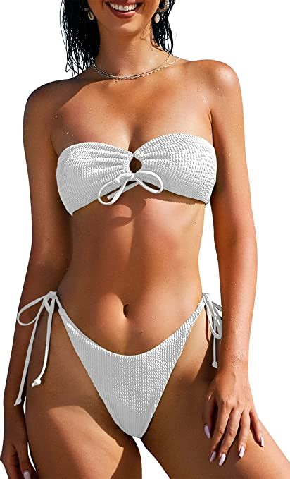 Women O Ring Bandeau Bikini Set Strapless Swimsuit Tie Bikini High Cut