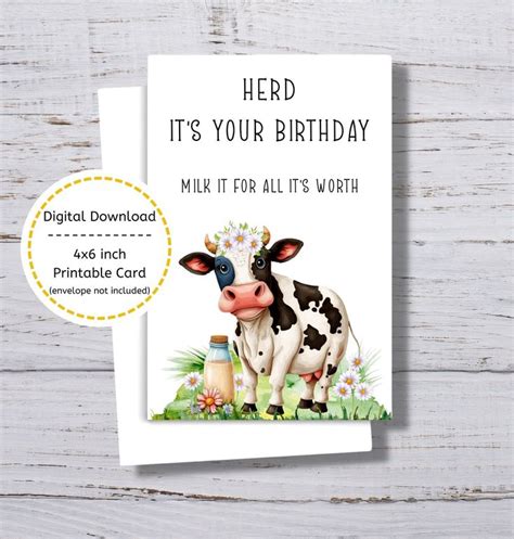 Cow Birthday Card Printable Cow Birthday Card Herd It S Your Birthday