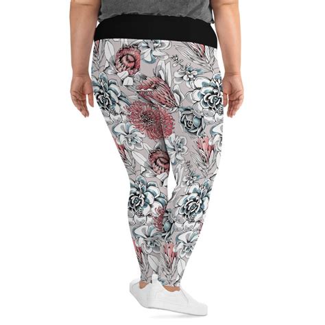 Pink Flower Plus Size Leggings Flowers Pink Background Etsy