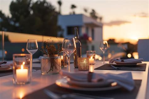 Premium Photo An Intimate Dinner Setting Outdoors With Candles And