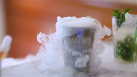 Dry Ice In Glass While Bartender Preparing Drink Stock Video Video Of