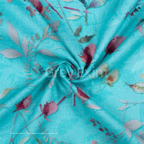 Cyan Blue And Blush Pink Floral Pattern Digital Print Cotton Cambric Fabric At ₹ 169meter