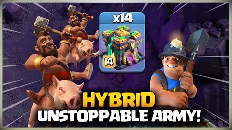 After Update Th14 Hybrid Queen Charge Hog Miner Attack Strategy Best Th14 Attack Clash Of