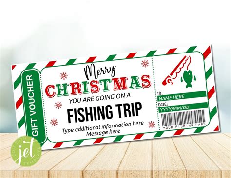 Editable Christmas Fishing Trip Gift Fishing Pass Certificate Voucher