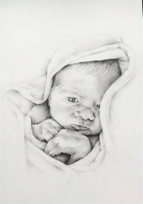 Hand Drawn Baby Portrait Custom Baby Pencil Drawing Drawing Etsy Hong