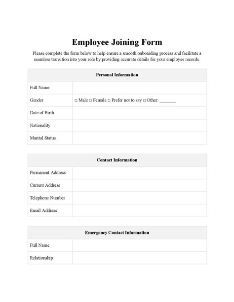 Employee Joining Form Template Free Download Easy Legal Docs