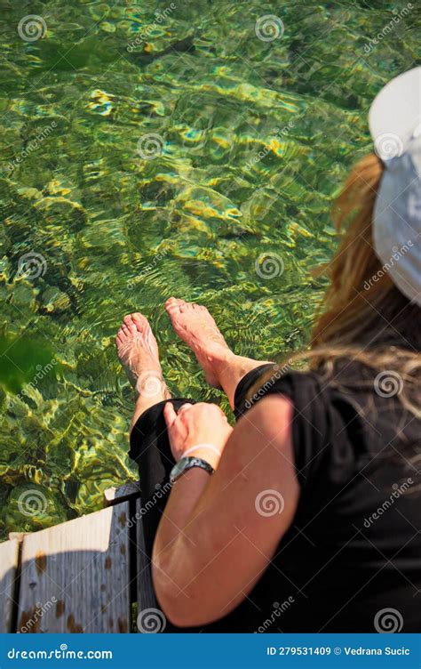 Mature Woman Splashing Bare Legs Stock Image Image Of Dock Play