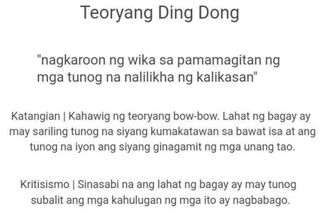 Ano Ang Paliwanag Ng Teoryang Dingdong Tungkol Sa Pinagmulan Ng Wika