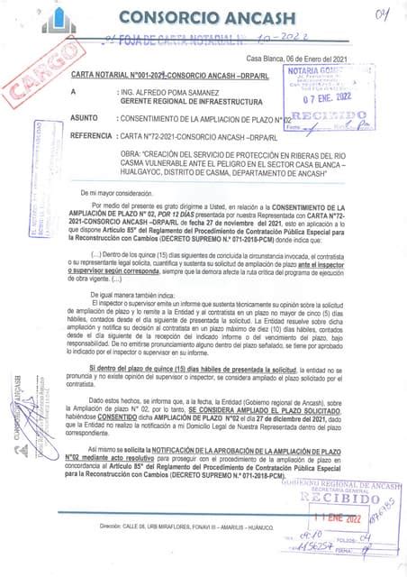 Consentimiento De Ampliacion De Plazo N° 01 Pdf