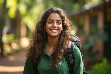 Premium Ai Image Young Indian College Girl Holding Backpack And Books And Giving Happy Expression