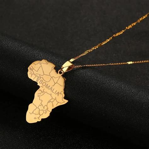 Gold Somalia Map Couple Name Pendant Gold Stainless Steel African Map