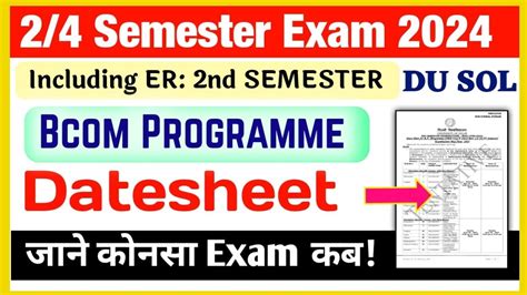 SOL Bcom Programme 2nd 4th Semester Datesheet Explain Exam 2024 SOL