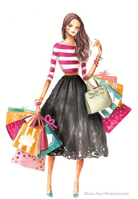 Fashion Illustration Girl Shopping By Rhian Awni On Etsy Fashion