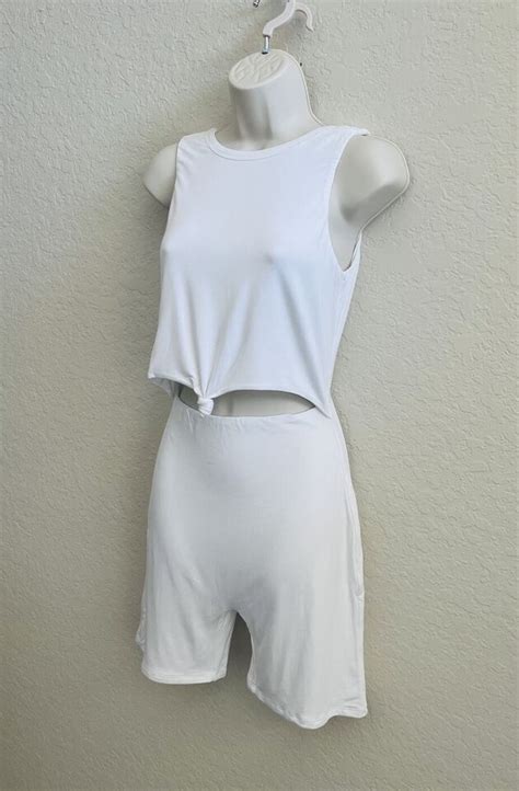 NWOT Naked Wardrobe Cutout Tie Front Cropped Shorts Romper White Women