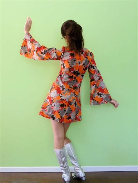 Vintage S Go Go Dress S Mod Bell Sleeve Mini Dress Etsy