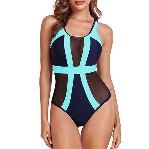 Taiaojing Womens One Piece Swimsuit Tummy Control Bathing Suit New Color Blocking Sexy Bikini