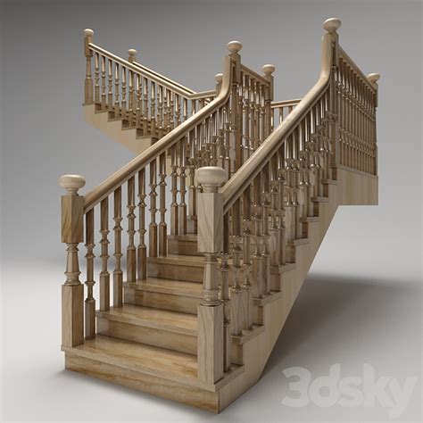 Wooden Stairs 3D Model 3DSKY Decor Helper