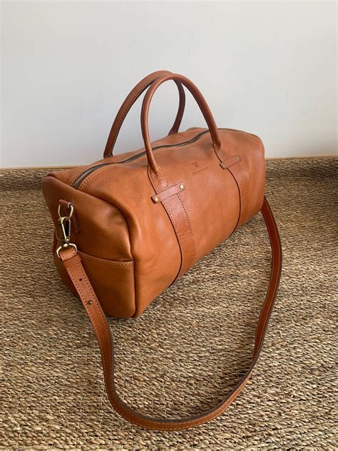 Handmade Leather Duffle Bag Cowhide Travel Bag Handcrafted Etsy