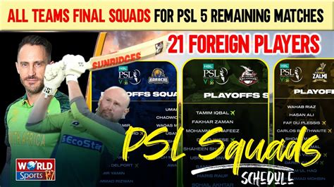 All Teams Final Squads For Psl Remaining Matches Foreign Players