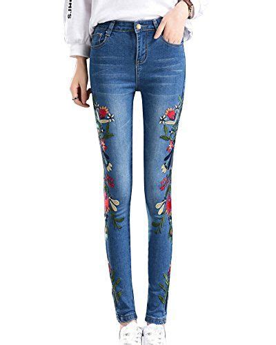 Zhuikun Femme Denim Pantalons Brod Jeans Slim Leggings Collant Crayon