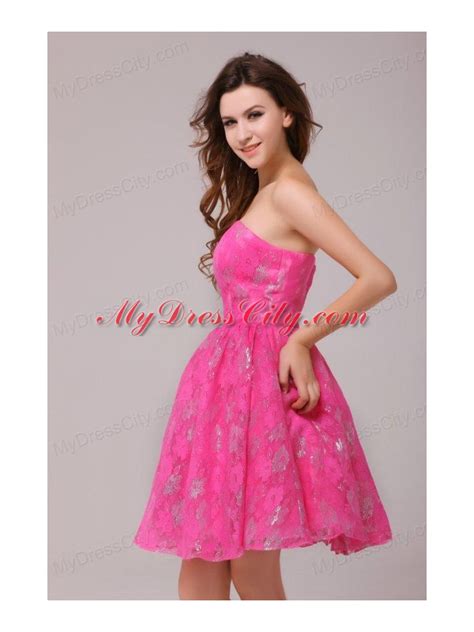 A Line Hot Pink Strapless Knee Length Prom Dress MyDressCity