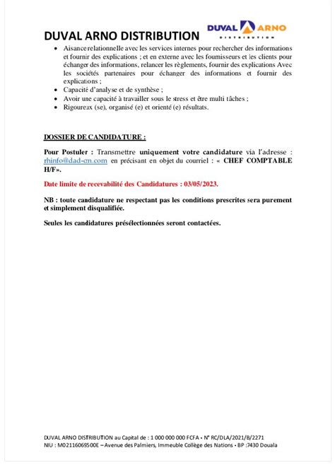 Duval Arno Distribution Recrute Un Chef Comptable Douala Cameroun