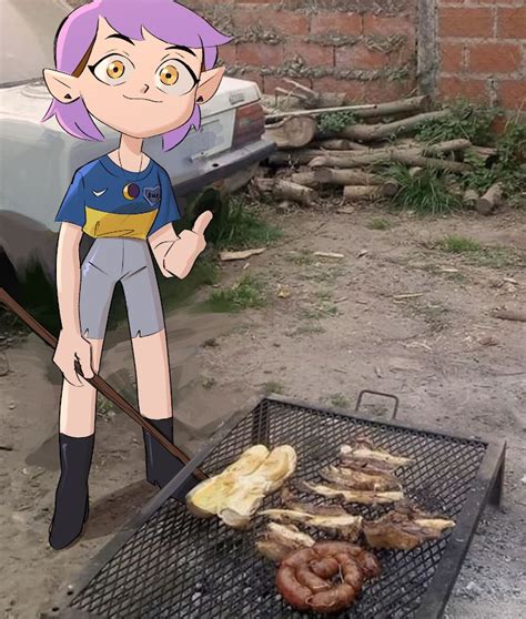 A Cartoon Character Is Cooking Some Food On The Grill