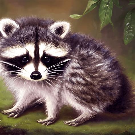 Whimsical Detailed Fantasy Fluffy Tiny Cute Adorable Baby Raccoon